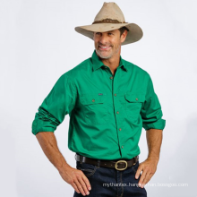 Men's100% Cotton Full Button Long Sleeves Double Chest Pocket Workshirt